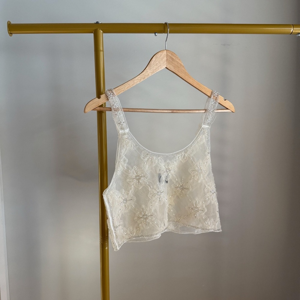 NWOT POL Semi Sheer Bead Detail Crop Tank